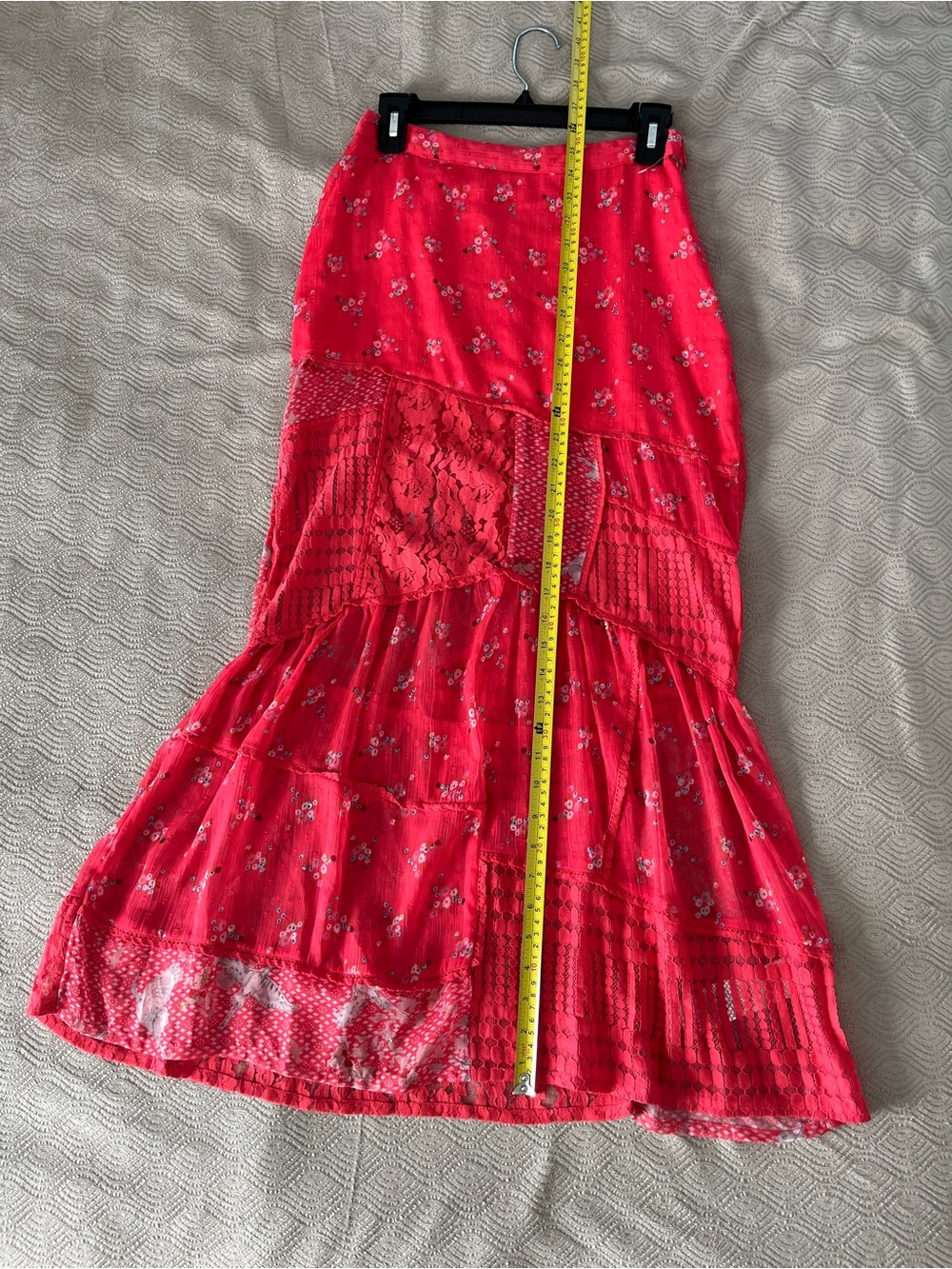 Free People Daniella poppy red floral Tiered Lace Maxi Skirt size small - Picture 9 of 14